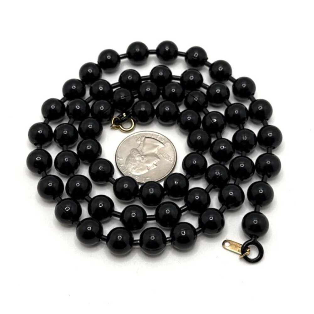 Vintage dEja Black Enamel Covered Ball Bead Chain Necklace 31" Long Statement - Picture 6 of 6
